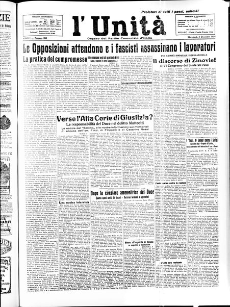 L'Unità : quotidiano degli operai e dei contadini